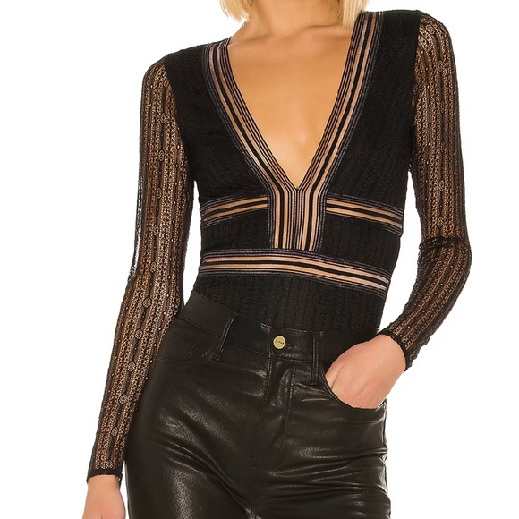 Superdown Black Sheer Lace Bodysuit - Picture 1 of 4